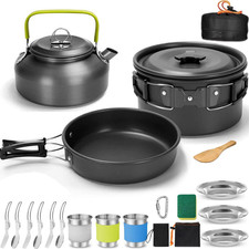 19pcs Camping Cookware Mess Kit with Pots, Pans, Cups and Cooking Accessories