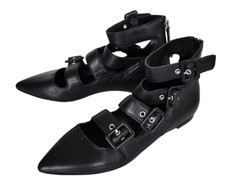 NEW ASH Black GENUINE LEATHER BUCKLED Ballet FLATS Women's Shoes EUR-38 US-8