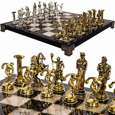Marble Look Wooden Chess Set, 10" (25CM) Board w/ Greek Mythology Discus Pieces