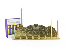 Tin Menorah with Candles, Chanukah, Hanukkah, Menorah, Candles