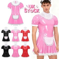 Men's French Maid Fancy Dress Costume Sissy PVC Leather Lingerie Uniform Outfits