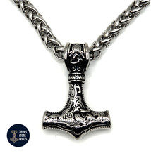 Heavyweight Thor Hammer Pendant XL Stainless Steel 8mm Chain Viking Biker Norse