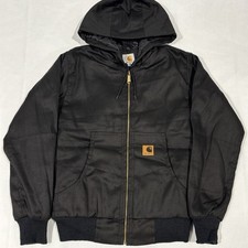 REWORKED CARHARTT Black 100% Cotton Hooded Zip-Up Jacket - UNISEX Size SMALL