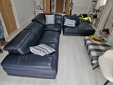 Dark Blue Leather Natuzzi Corner Sofa L-Shape (PTP)