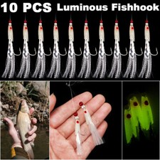 10PCS Luminous Bait Feathers Lures Mackerel Bass Cod Sea Fishing Rig Tackle Boat