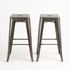 Set of 2 Tolix Style Gunmetal High Stools - FREE DELIVERY