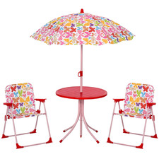 Outsunny Kids Folding Picnic Table Chair Set Butterfly Pattern Outdoor Parasol