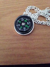 Compass Silver Tone Working Necklace Hiking Climbing Camping Scout