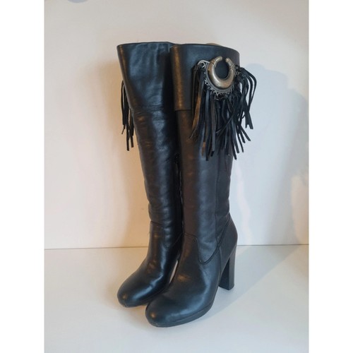 Ash black leather long boots - black,