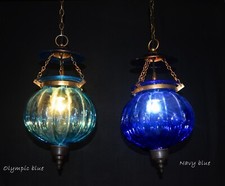 Vintage early 20th-C English Bell Jar hand-moulded tinted glass pendant light
