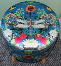 Large 40x40cm STORAGE Footstool BECCA WHO Garden Treasures in Topaz Blue Velvet