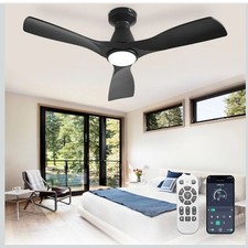 Depuley 42-Inch Ceiling Fans with Lights: Black 3 Blade Flush Mount Low Profile 