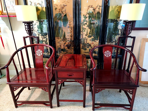Chinese pair rosewood and - pair,