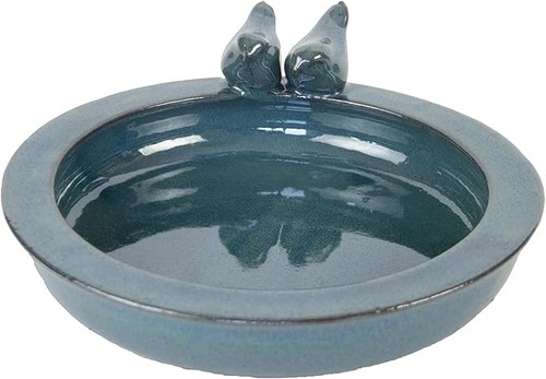 Round ceramic bird bath blue - bird,
