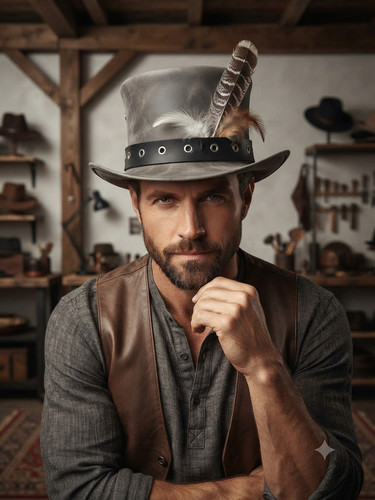Top hat with black - hat, leather
