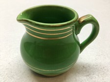 Lovely Vintage Sudlow's Burslem Earthenware Pottery Jug Creamer Green Gilt 8.5cm
