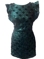 Zara Green Sequin Ruffle Frill Mini Low Back Dress - Size M