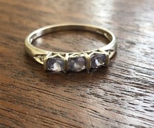 Vintage 10k White  gold Tanzanite 3 Stone Ring With Diamond Accents Sz 9