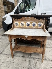 Pine Marble Wash Stand Victorian with Tiled Back