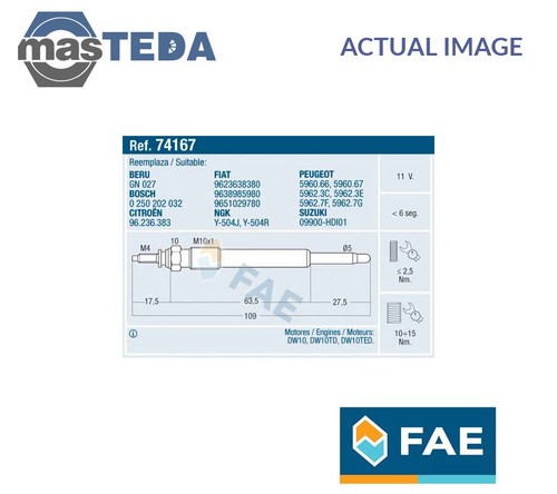 74167 engine glow plug - fae, new