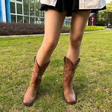 SheSole Ladies Cowboy Western Country Cowgirl Boots Wide Square Toe Mid Calf