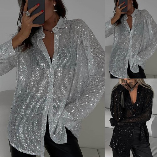Women button down - button, sequin