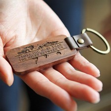 Personalised Wooden Keyring  Custom Engraved Keychain Gift in UK for Him or Her