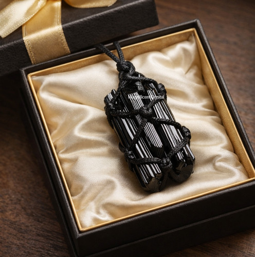 Raw black tourmaline pendant - raw,