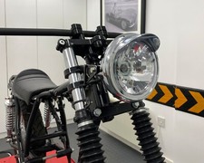 NEW Motorbike Retro Headlight 12V with Peak Custom Chrome 3 Function Easy Fit