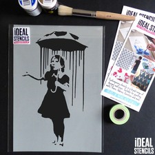 BANKSY STENCIL Nola Rain Girl Home Decor Wall Fabric Painting Art Craft Reusable