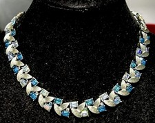 Vintage 1960's Francois Coro Blue Baguettes Glass AB Crystal Necklace Choker