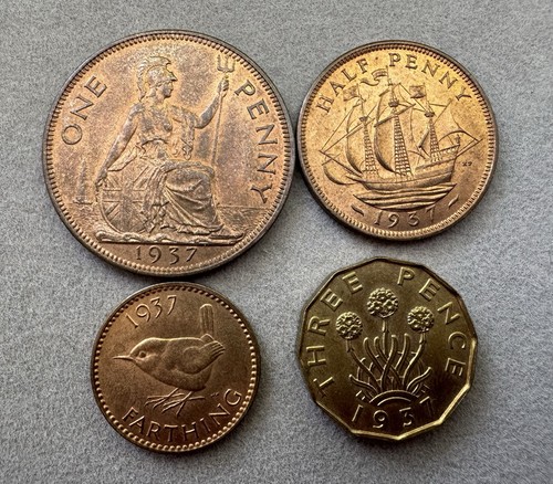 1937 coins one penny - coins,