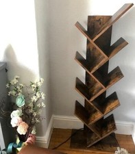 Vintage Slim Bookcase Storage Shelving Unit Bookshelf Brown Rustic Style Small