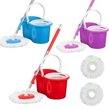 Spin Mop 360° Bucket Set Floor Magic Microfiber Rotating Dry Heads with 2 Heads