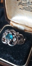 Antique Vintage 1950-s Fluorite Sterling Silver Ring Size UK L US 6 - Solid Ring