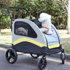 4 Wheels Dog Stroller Folding Two-Seater Pet Trolley Buggy Sleeping Nest Cuddle