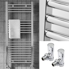 Bathroom Heated Towel Rail Chrome Straight Radiator Ladder Warmer & Valve Set