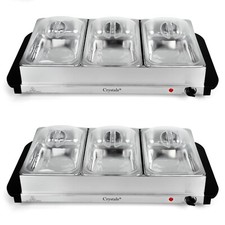 300W Electric Food Warmer Buffet Server 3 x 2.4L Trays with Lid Pack of 2