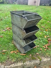 Vintage Galvanised space saver spare parts bins X4 Industrial Salvage Totepan