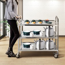 3 Tier Stainless Steel Rolling Kitchen Trolley Restaurant Catering Serving Cart