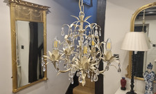 Laura Ashley Lavenham 5-Light Cream/Antique Gold Chandelier + 61 Glass Droplets