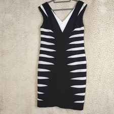 Joseph Ribkoff Womens Dress Black White Striped V Neckline Size UK 14