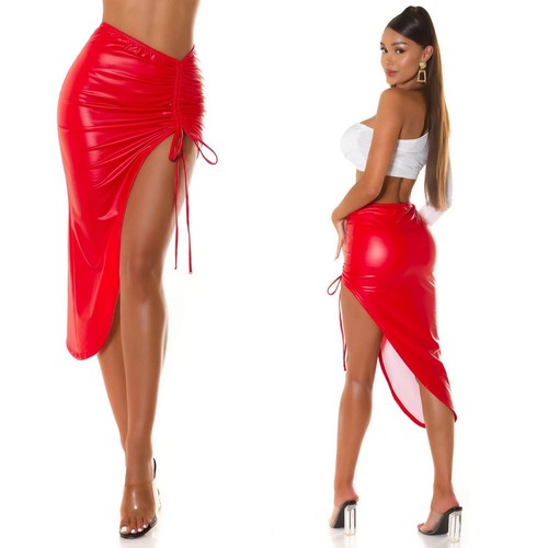 Red faux leather ruched - faux,