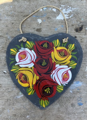Hand painted slate heart - hand, in