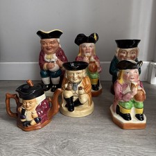 Set of 6 Vintage Toby Jugs – Tony Wood & Staffordshire Style – Mixed Sizes