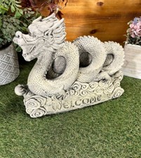 STONE GARDEN CHINESE WELCOME DRAGON ORIENTAL STATUE ORNAMENT