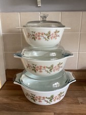 Pyrex Apple / Cherry Blossom Vintage Retro Casserole Dishes Stacking Set Of 3