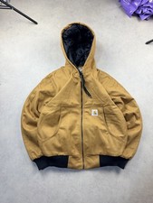 Carhartt Brown Duck Canvas Work Jacket – Hooded, Heavy Duty, Zip Front Large