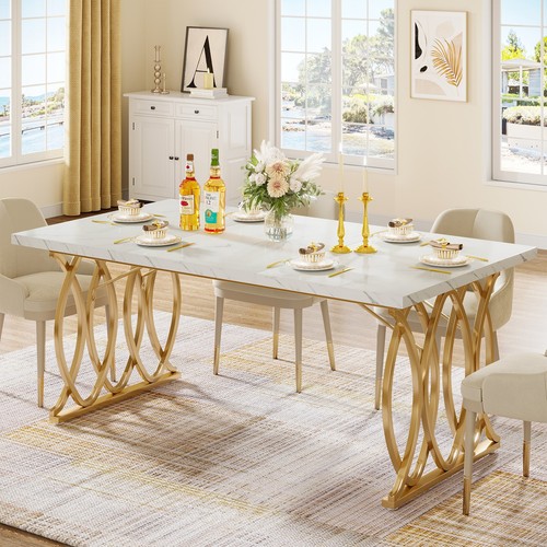 White faux marble dining - white,