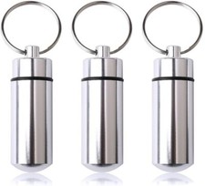 3 x Keyring Tablets Medicine Container Pill Box Aluminium Key Chain Drug Holder